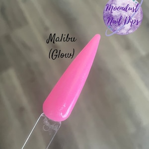 Malibu- nail dip powder, nails, dip powder for nails, dipping powder, hot pink nails, glow nails, glow dip, pink