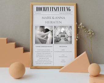 Paper wedding newspaper template German - DIN A4 wedding stationery - double-sided wedding magazine template - wedding newspaper template