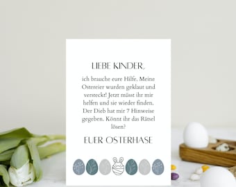 Búsqueda de huevos de Pascua como manualidad para imprimir - Búsqueda del tesoro de Pascua como descarga digital con plantilla Canva - Búsqueda del tesoro para niños para Pascua