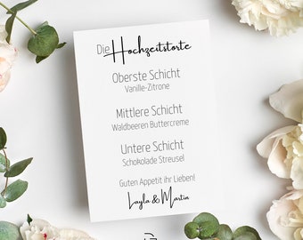 Wedding Cake Sign Black White - Wedding Cake Card with Flavors - Wedding Cake Decoration - Wedding Menu Card Modern