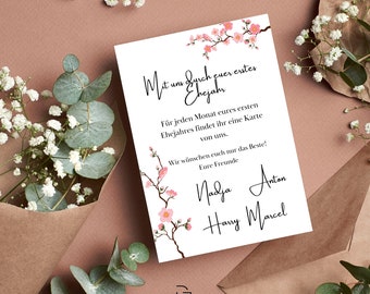 Wedding game with us through the 1st year - Wedding gift personalized for the bride and groom - Voucher cards for the first 12 months of marriage