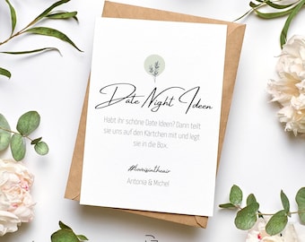 Date ideas cards printable on paper - Date Night Box cards as a wedding game - simple personalized wedding card game