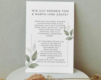 How well do you know your guests? Game template - Wedding game for the bride and groom - Wedding quiz DIN A4 - Getting to know each other game for wedding guests
