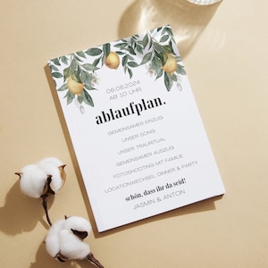 Tarjetas de agenda diaria de bodas para imprimir - agenda de bodas DIN A4 - agenda de bodas en diseño de limón - programa de bodas