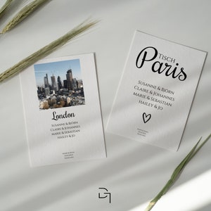 Nomes de cidades como números de mesa para imprimir em A4 - modelo de casamento com número de mesa com foto de uma cidade - letras de viagem para plano de mesa