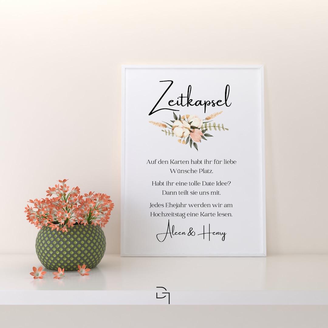 Time Capsule Card Design Examples Time Capsule Cards for the Wedding in Greenery Style, DIN A4 Template ...