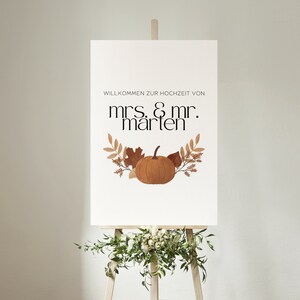 Modèle de panneau de bienvenue pour mariage au design d'automne - panneau d'entrée de mariage - panneau de bienvenue - carte de signalisation en papier comme support