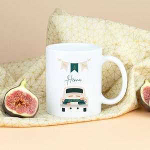 Keramische mok gepersonaliseerd als huwelijksgeschenk - Witte beker met naam van het bruidspaar - Eenvoudige keramische mok voor thee, koffie &cacao