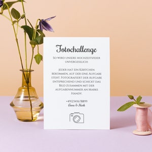 Fotoaufgaben Hochzeit selbst gestalten - Paparazzi Karten Hochzeit ausdrucken - Foto Spiel mit Aufgaben, Hinweisschild & Aufgabenkärtchen