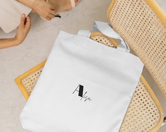 Regalos para la boda personalizados con nombre - Bolso de yute unisex en blanco o beige - Bolso de tela con iniciales como regalo de boda