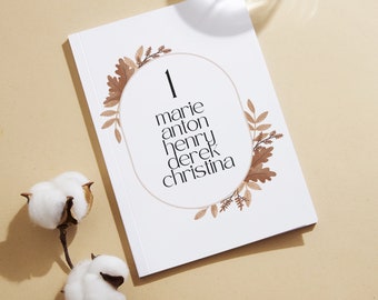Wedding table number template in autumn look - Personalized DIN A4 table numbers for weddings - DIY seating plan as a wedding decoration idea