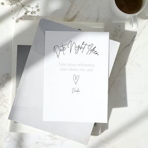 Printable date night cards made of paper - date ideas template as a wedding game, minimalist date night card game in black and white