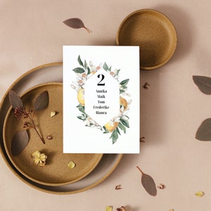 Wedding table numbers template in lemon look - Personalized DIN A4 table numbers for weddings - DIY seating plan as a wedding decoration idea