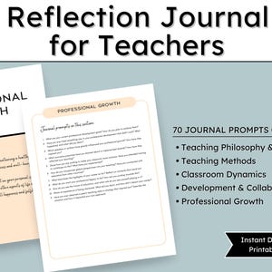 Inside view of the Reflection Journal for Teachers, featuring prompts to enhance your professional growth and personal satisfaction as a teacher.