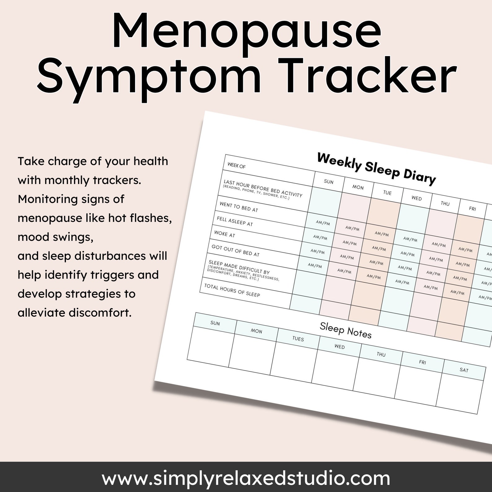 Menopause Symptom Tracker Printable Menopause Diary Track Menopause