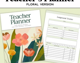 Docentenplanner voor de middelbare school 2026-2027, bloemenprint, printbare PDF, lesplanplanner