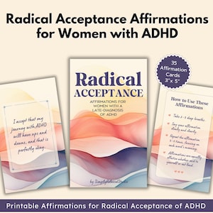 ADHD-affirmaties voor volwassenen, afdrukbare radicale acceptatie, ADHD-hulp, zelfliefdekaarten, ADHD-affirmaties voor vrouwen, digitale bevestigingskaarten