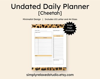 Cheetah ongedateerde dagelijkse planner afdrukbare, minimalistische takenlijst (pdf)