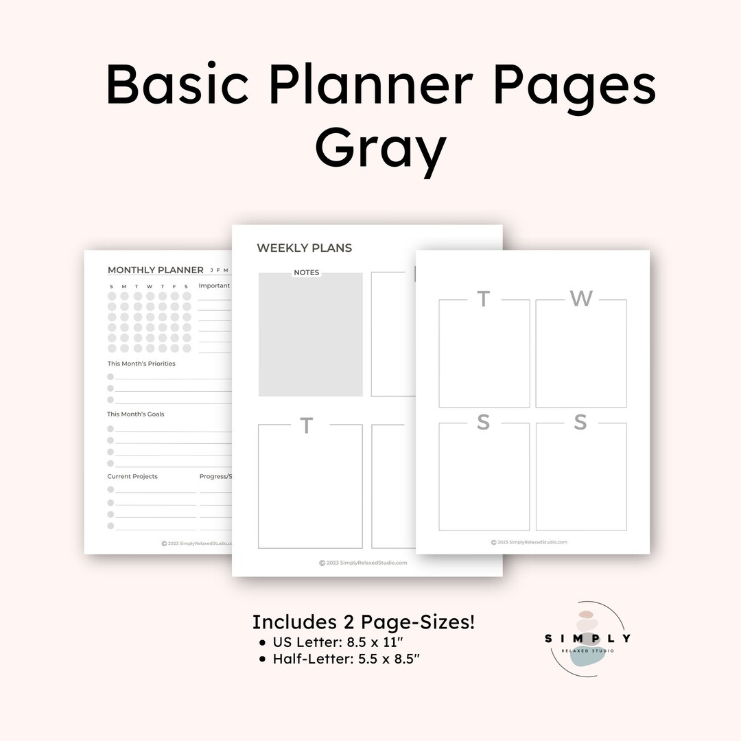 Minimalist Planner Insert Pack Daily Weekly Monthly Simple Etsy