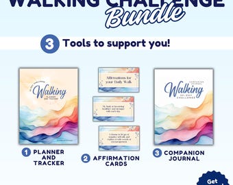 30-Day Walking Challenge BUNDLE, Walking Planner, Step Tracker, Companion Journal, Printable Affirmation Cards, Habit Change PDF Download