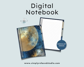 Moon デジタルノート、3 科目 PDF、ミニマリスト スタイル (デジタル ダウンロード)