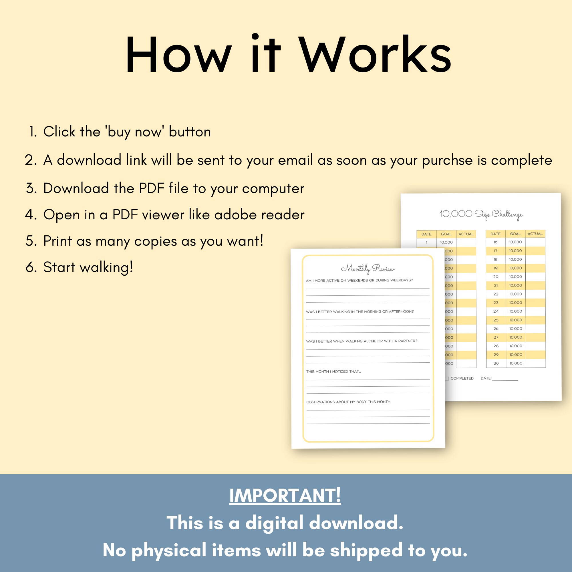 Walking Journal, Printable Step Tracker, Weight Loss Diary, Step ...