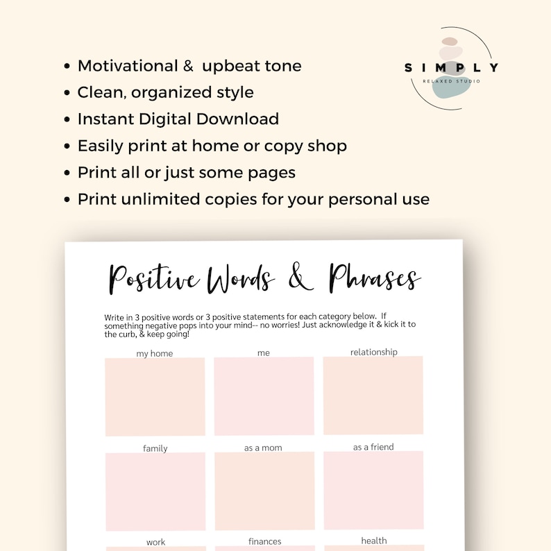 Intentional Positivity Workbook, Self-help Workbook, Positive Mindset Tool, Guided Exercise ...