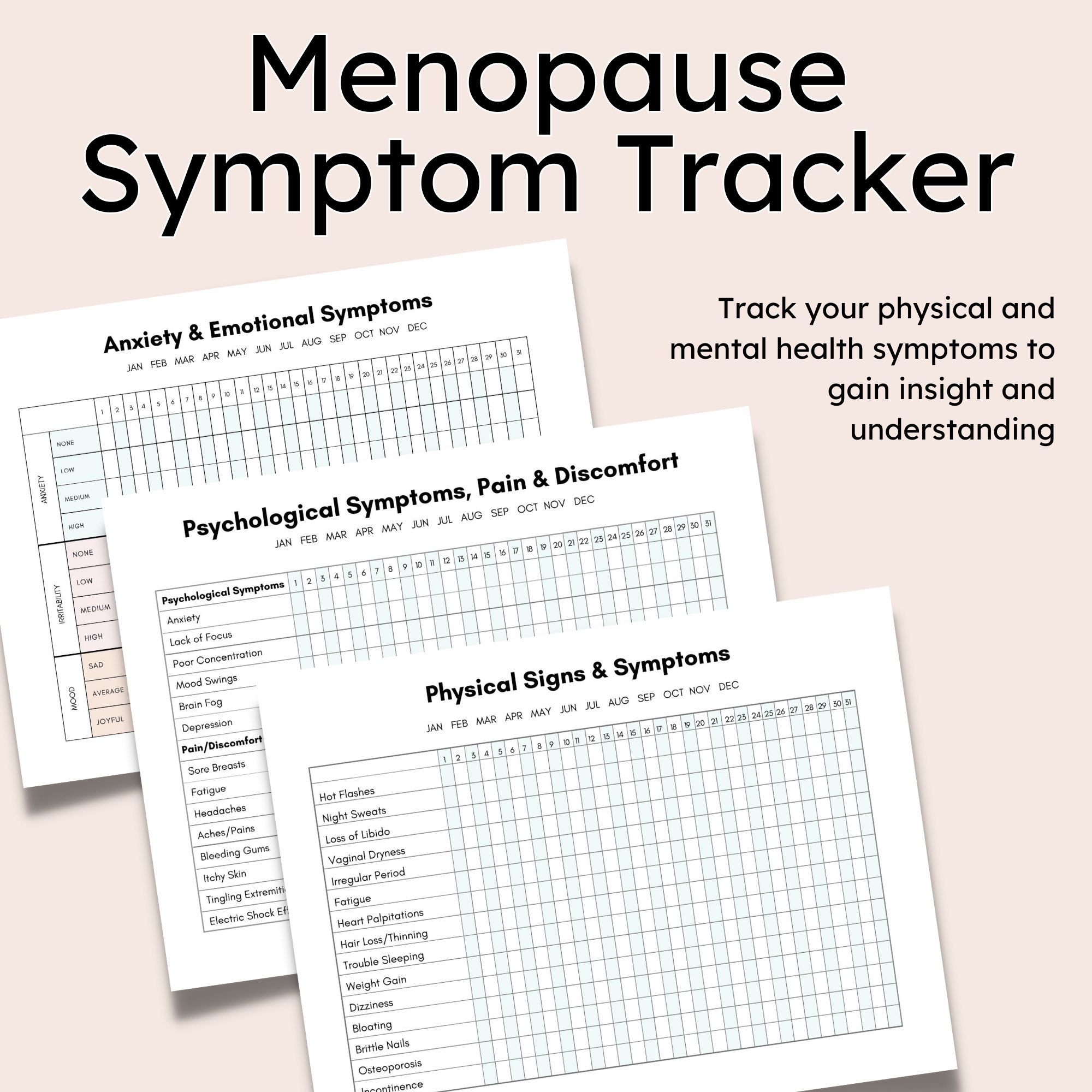 Menopause Symptom Tracker Printable | Monthly Journal (US Letter, A5 ...