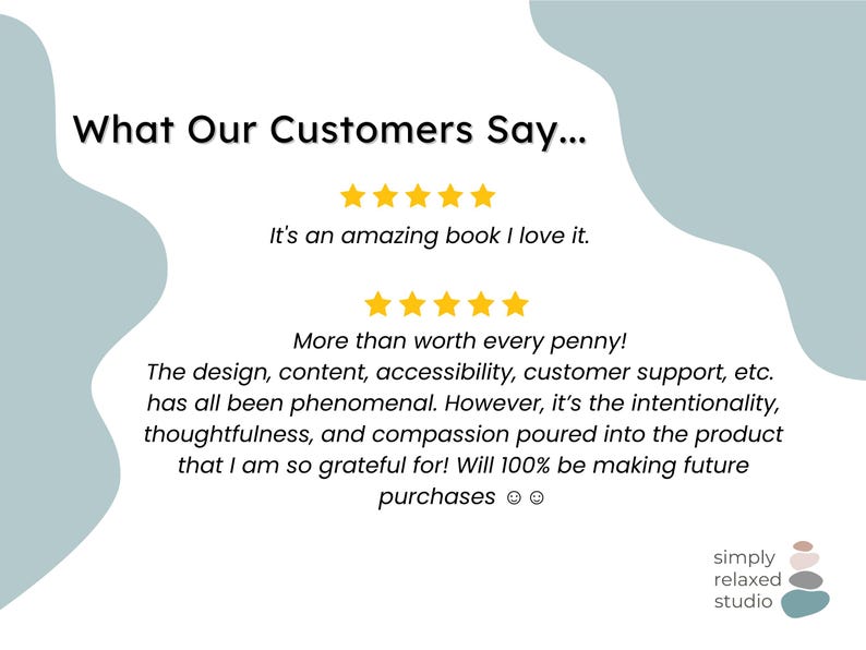 Page showing two five star reviews for the simply Relaxed Studio Shop.