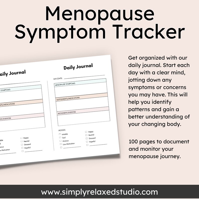 Menopause Symptom Tracker Printable | Monthly Journal (US Letter, A5 ...