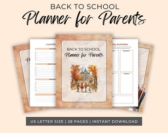 Terug naar school planner afdrukbare ongedateerde organisator voor ouders moderne schoolmap downloaden