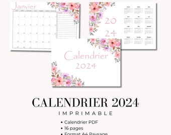 Calendrier 2024 imprimable en français PDF format A4  paysage