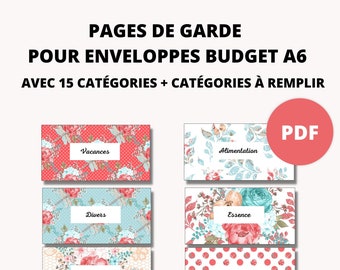 Pages de garde imprimables  pour système des enveloppes budget A6 15 catégories préremplies + vierges en français PDF