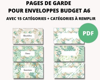 Pages de garde à imprimer pour enveloppes budget zip A6 15 catégories préremplies + vierges en français PDF