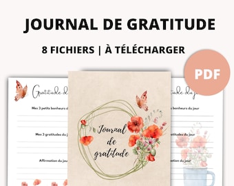 Diario de gratitud en francés para imprimir 8 archivos en formato PDF A4 A5 y Carta