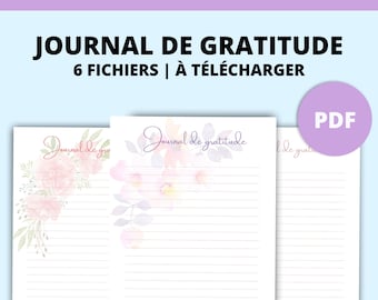 Fichiers pour journal de gratitude en français imprimable à télécharger format PDF A4 A5 et Lettre