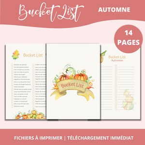 Bucket list for autumn in French to download and print PDF A4, A5 and Letter Pre-filled version and Version to fill in