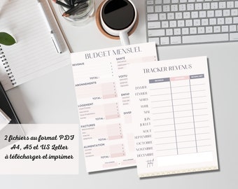 Monthly budget files and printable annual budget tracker in French PDF A4, A5 and Letter format