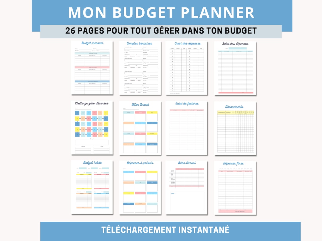 Budget Planner français imprimable 26 fichiers à télécharger pour gérer ...