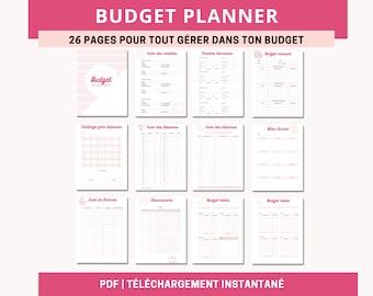Planificador de presupuesto mensual en PDF imprimible en francés para descargar en formatos A4 y A5 incluido