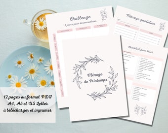 Huishoudplanner in het Frans met checklist voor de voorjaarsschoonmaak PDF 12 printbare pagina&#39;s