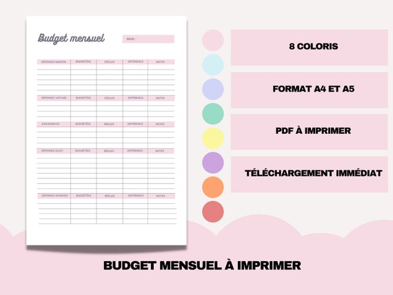 Modèle de budget mensuel à imprimer en français PDF A4 et A5 - Etsy France