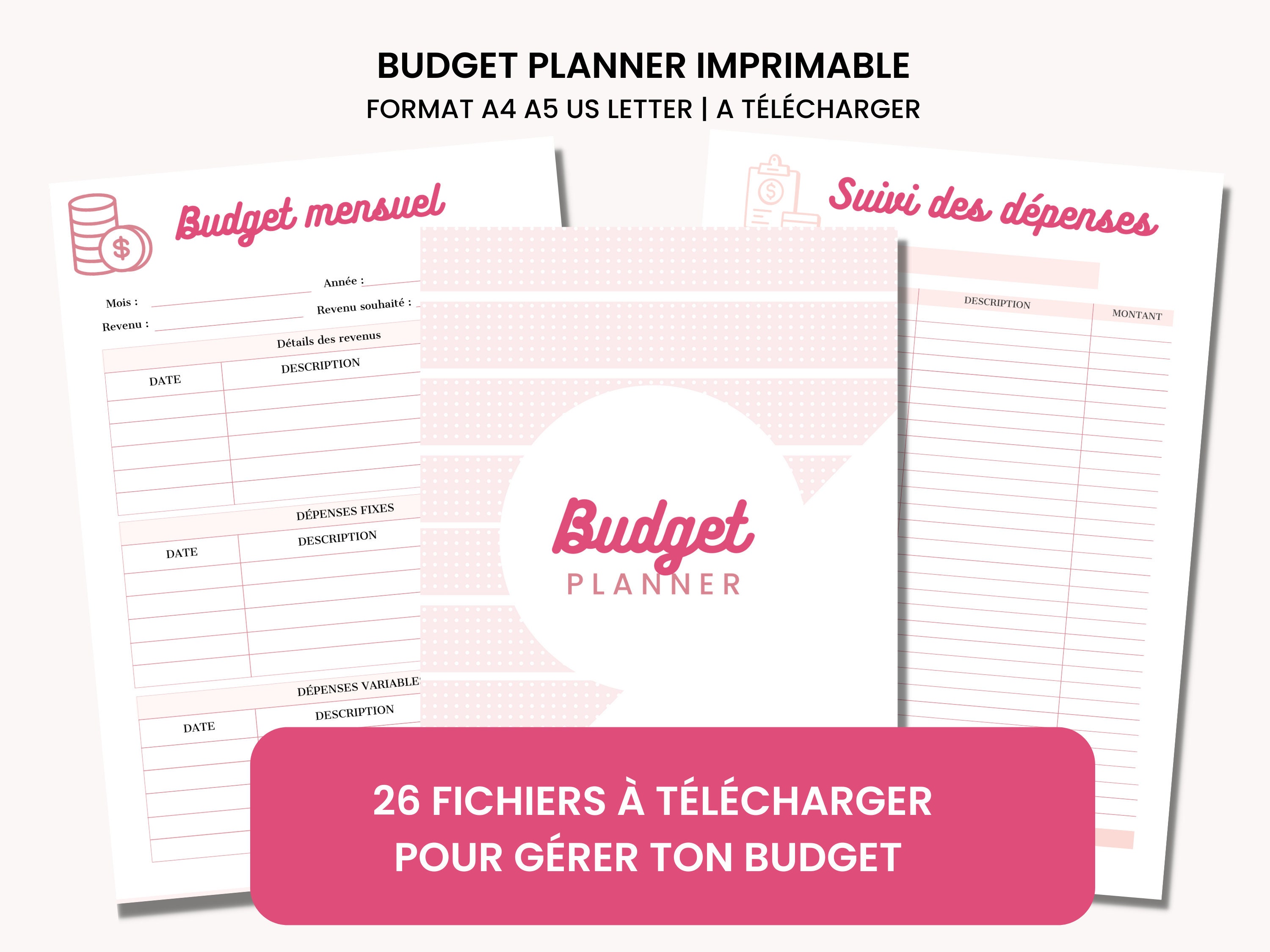 Mon Budget planner en français 26 fichiers gestion de budget PDF A4 A5 et  Lettre -  France