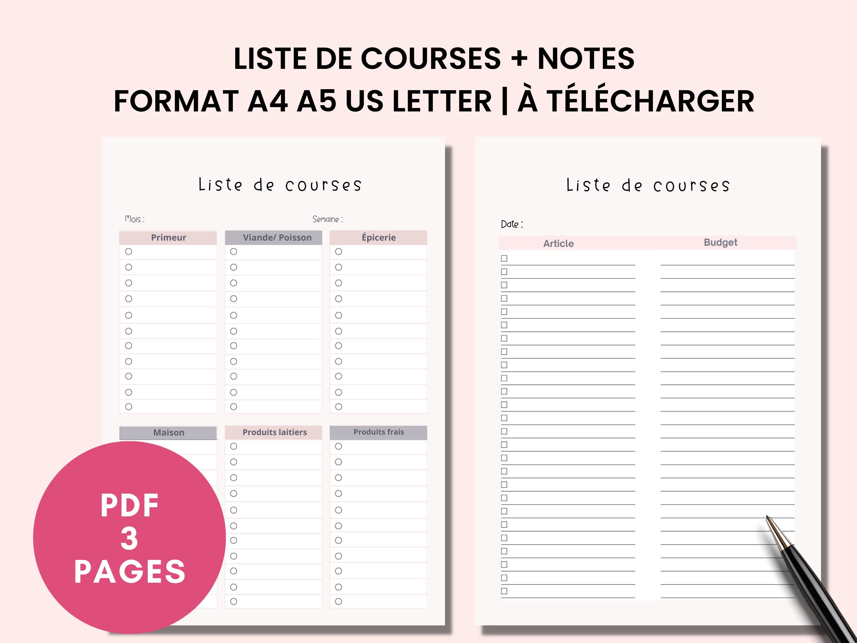 Agenda journalier non daté à imprimer, PDF éditable pour recharge planner A5  ou A4 en français, 3 coloris inclus : rose, menthe et gris -  France