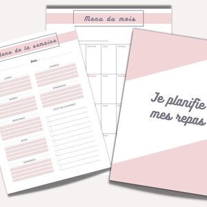 Ich plane meine Mahlzeiten, das Wesentliche für die Verwaltung Ihrer Tagesmenüs, 18 Blätter: Menüs, Rezeptmodelle, Einkaufsliste auf Französisch