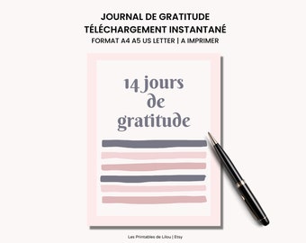 Gratitude journal to download in French A4 A5 and Us Letter format, 14 days to practice gratitude