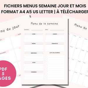Files menu week day and month in French printable PDF format A4 A5 and Letter