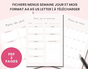 Dateimenü, Wochentag und Monat im französischen, druckbaren PDF-Format A4, A5 und Letter