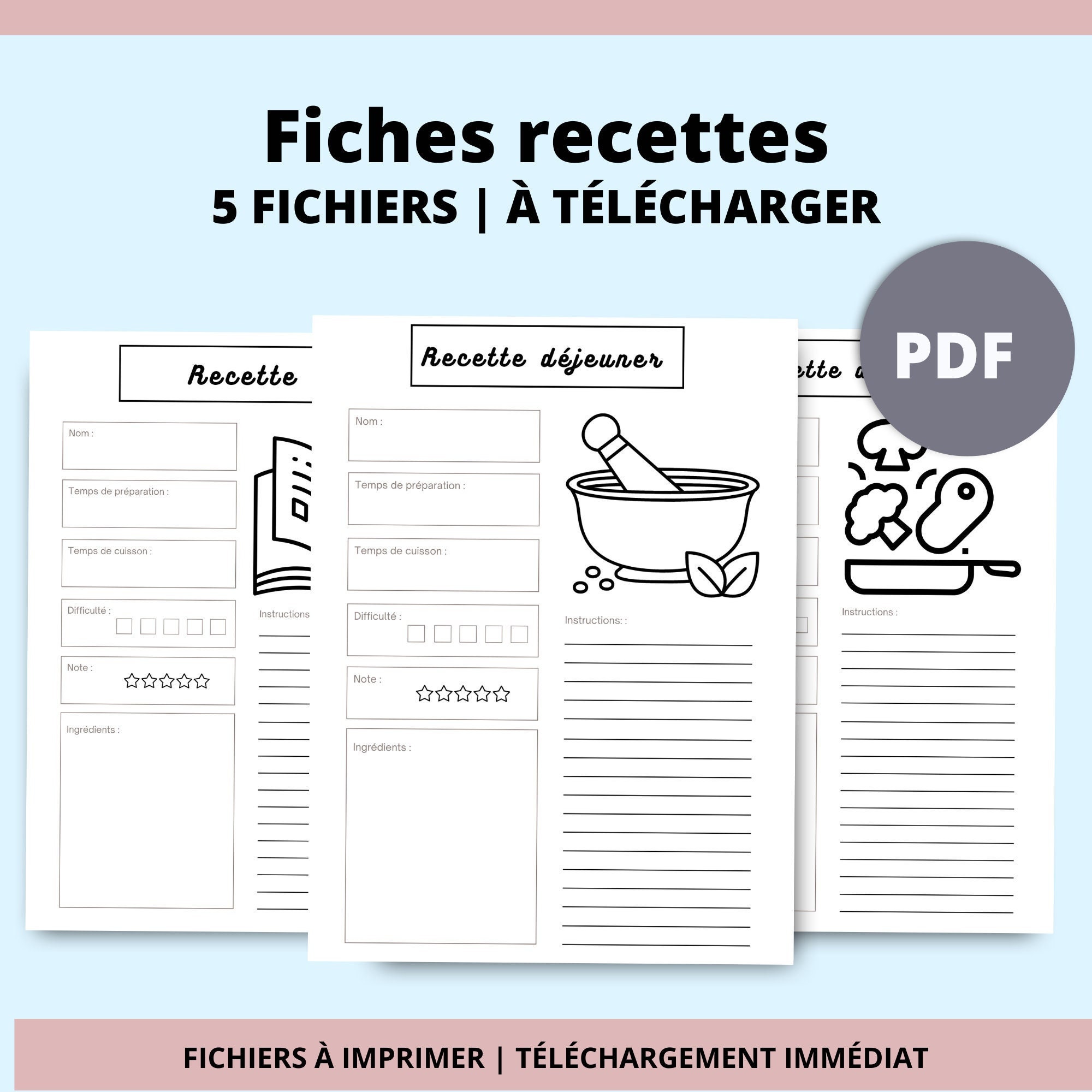Page De Garde Cahier De Recettes De Cuisine A Imprimer Fiches recettes vierges à imprimer PDF A4 en français - Etsy France