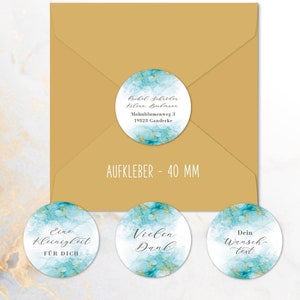 Personalized address labels: 40 mm round alcohol ink and glitter love on paper